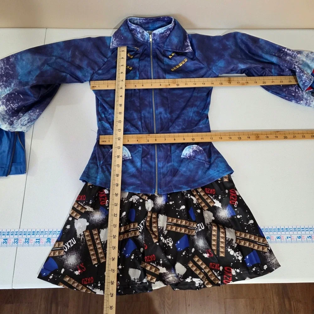 Disney Descendants Evie Costume Dress Girls Large 12 Blue Moto Jacket Graffiti